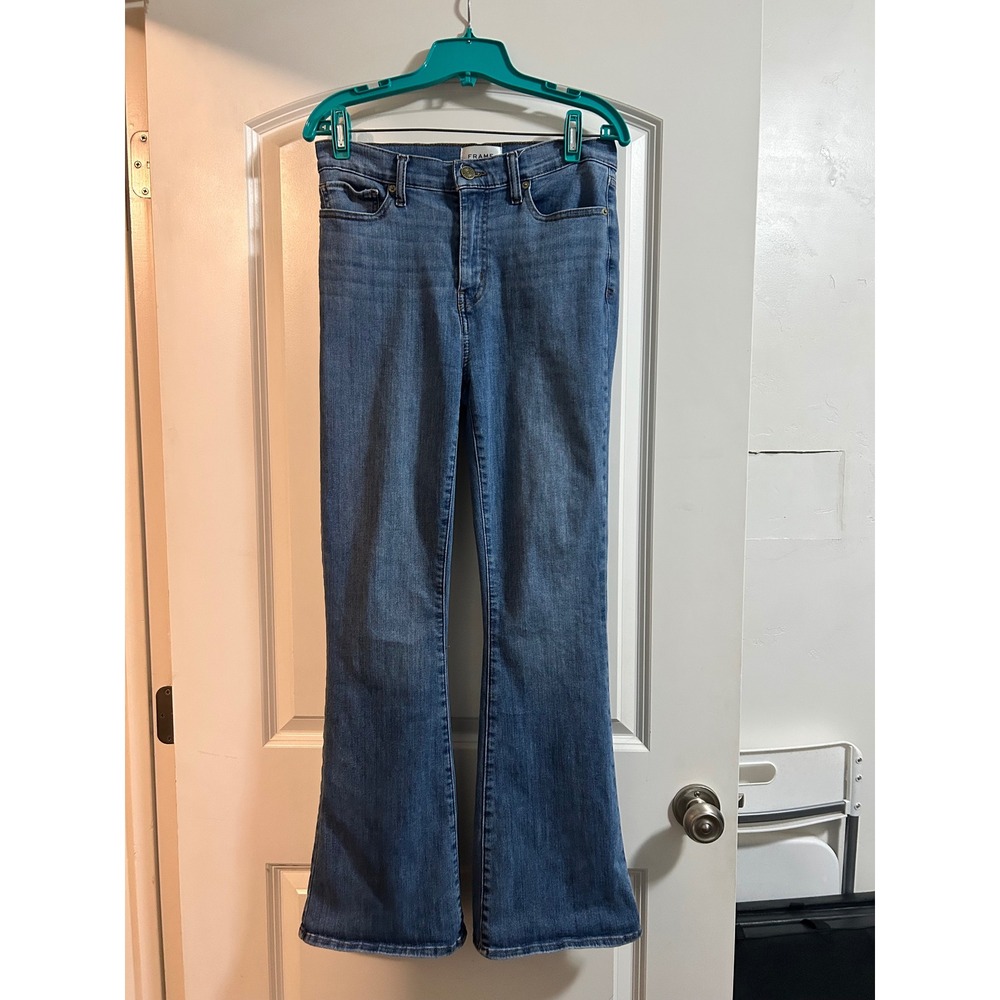 Frame Le High Flare Jeans Medium Wash Blue Stretch Denim OPLEF291 Size 29